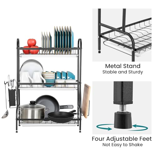Dish Rack 3-Tier Dish Drainer Rack with Drainboard Large Over Sink Drying Rack Kitchen with Cutlery & Cutting Board Holder Space-Saving Kitchen Draining Board with Drip Tray - Image 6