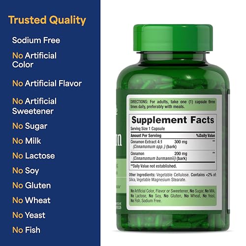 Puritan's Pride Cinnamon 500mg, Supports Healthy Sugar Metabolism & Heart Health, 200 Capsules - Image 6