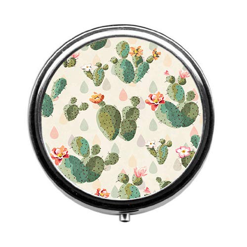 Image of Watercolor Succulent Cactus Pill Box /Pill Case-Round Pill Box /Case- Three-Compartment Pill Box /Pill Case