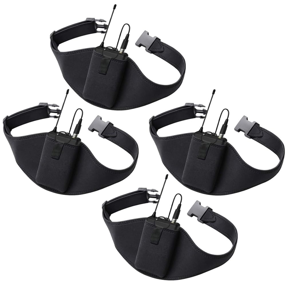 Iraspin Unisex Black- 4 Pack Mic Belt For Fitness Instructors,Vertical Microphone Transmitter Carrier Belt For Fitness Class,Public Speaking, L