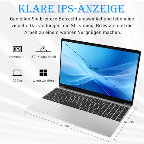 Auusda Laptop Computer with 32GB DDR4 1TB NVMe SSD, 15.6 Inch FHD IPS LCD, N95 Up to 3.4GHz with Fingerprint Unlock, Cooling Fan, Webcam, Dual Speakers, Mini HDMI, USB-A x 2, Business Laptop – Bild 6