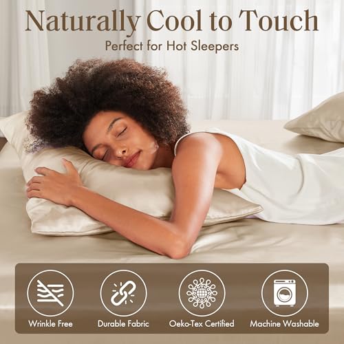 Image of Madison Park Essentials Satin Pillowcase 2 PCS, Silky, Standard Champagne | Pillowcase Cover for Hair & Skin, Luxuriously Soft, Natural Sheen Luster, Cool to Touch, Wrinkle-Free, Machine Washable