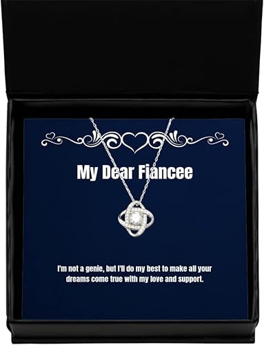 Love Fiancee Gifts, I'm not a Genie, but I'll do My Best to Make All Your Dreams Come, Fun Love Knot Silver Necklace for from, Wedding Gift Ideas,