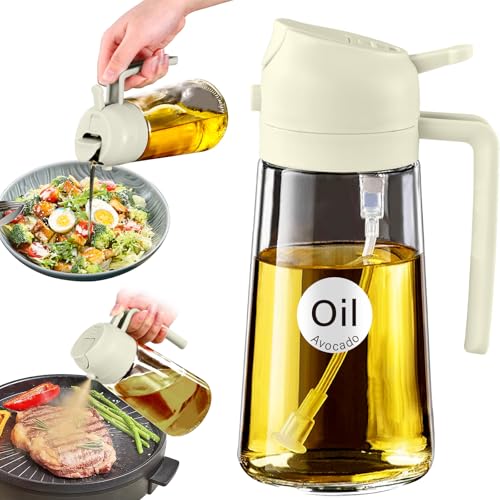 YARRAMATE 2 in 1 Ölsprüher für speiseöl, 470ml Öl Sprühflasche lebensmittelecht, Ölspray zum Kochen, Hochwertiger Öl Zerstäuber, Ölsprühgerät für Heißluftfritteuse (Cremefarben) 1