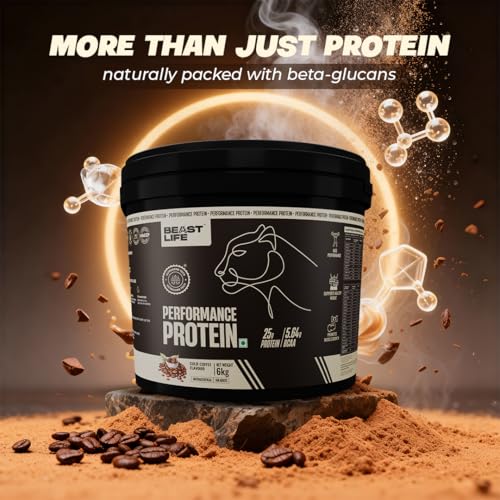 Image of BeastLife Performance Yeast Protein Powder | 25g Protein | Cold Coffee |NABL Lab Certified | High Absorption for Muscle Growth |Smooth & Light, Easy to Digest with Ultrasorb Tech|5.64g BCAA | Best For Gut | Beta Glucan | Improves Immune Function | 6 Kg
