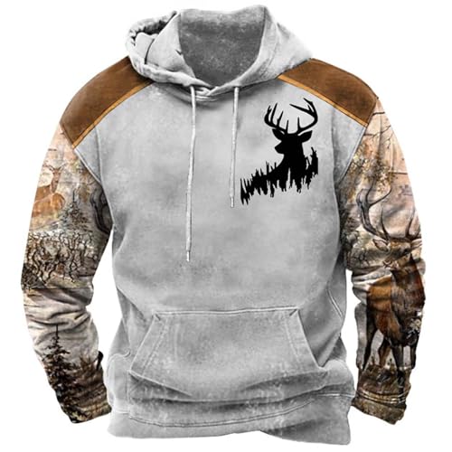 Herren-Kapuzenpullover mit Rentier-Grafik, Vintage-Stil, Blockfarbe,...