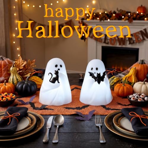 Image of GenSwin Bat & Cat Ghost Halloween Ghost Flameless Candles with Timer