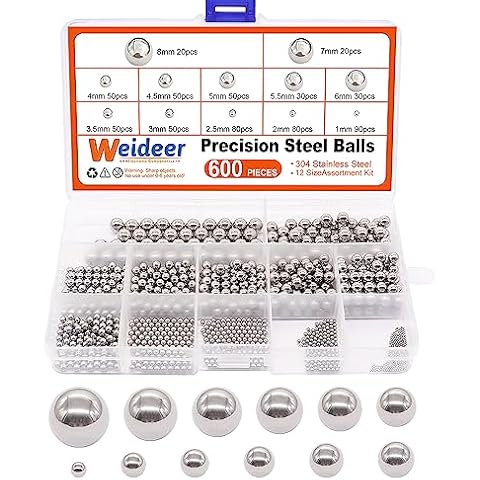 weideer 600pcs 12 Size Stainless Steel Precision Steel Balls 1-8mm Metric Bicycle Bearing Balls Assortment Kit Mixing Balls 1mm 2mm 2.5mm 3mm 3.5mm 4mm 4.5mm 5mm 5.5mm 6mm 7mm 8mm K-085-600 Cover