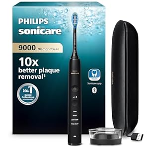 Philips Sonicare DiamondClean 9000 Black Electric Toothbrush, 4 Modes, 3 Intensities, Gum Pressure Sensor, App, Connected Handle, UK 2-Pin Bathroom Plug, Packaging May Vary