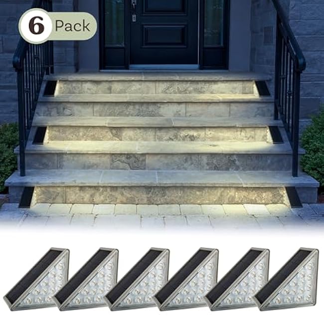 Pure Garden Solar Step Lights for Outside 6-Pack - LED Solar Stair Lights Outdoor Waterproof IP67 Outdoor Lighting for Walkways, Deck, Front Door Entryway, Garden Pathways, or Porch