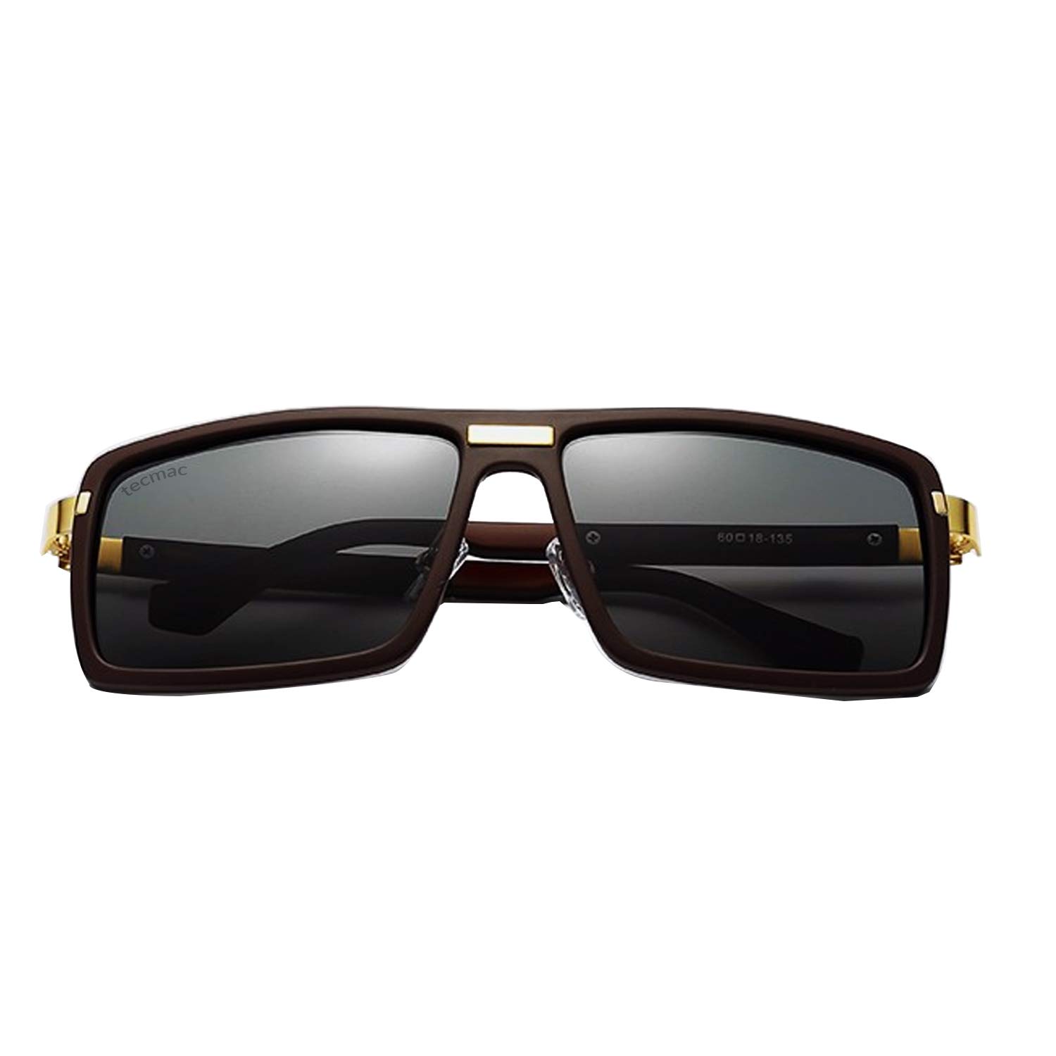 tecmac 5012 Classic Alloy Square Full Frame UV400 HD Polarized Sunglass | Unisex | Brown Golden - Black
