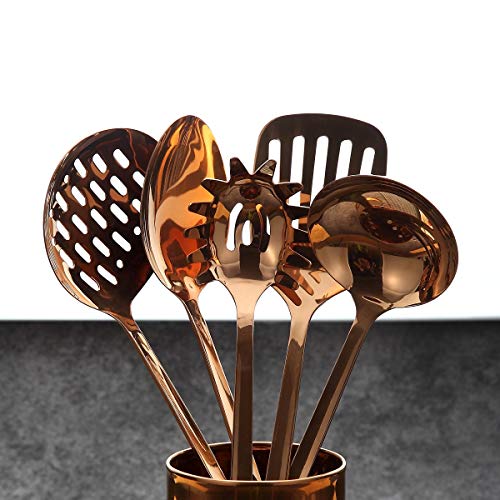 Foto von HOMQUEN Edelstahl Küchenhelfer Set - Kupfer 5 Kochutensilien, Nonstick Küchengeräte Set, Solid Edelstahl zum Kochen Backen BBQ (Roségold)