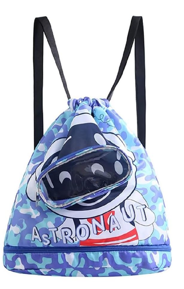 SRZ Kids Swimming Bag Drawstring Backpack Dry Wet Separation Sports Gym Bag with Shoe Compartment & Goggle Pocket for Pool & Beach Waterproof (Astronaut)-image-46