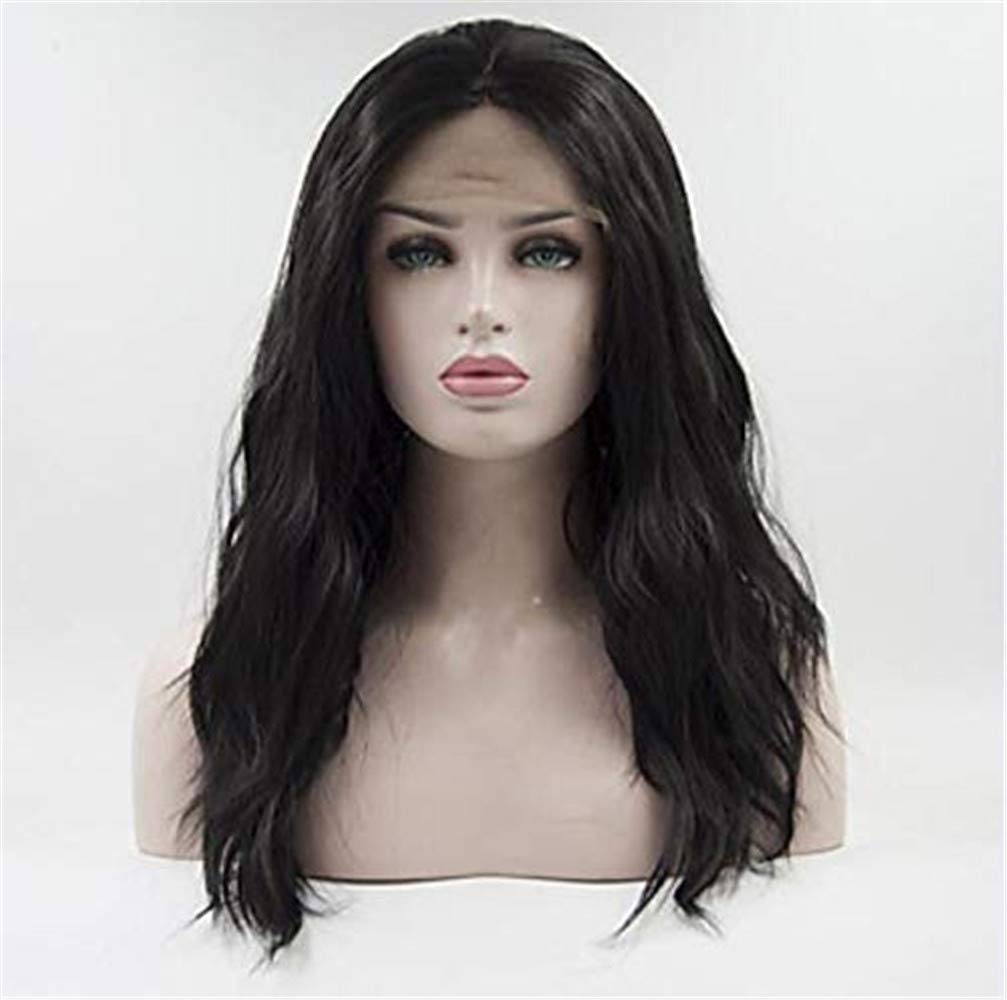 Perruque lace front en fibre thermorésistante noire avec bonnet élastique réglable