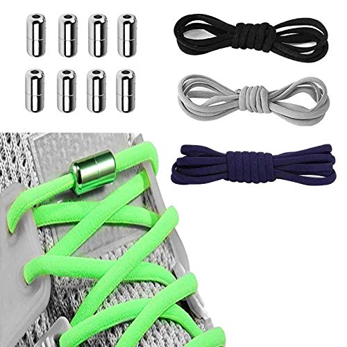 4 Pairs No Tie Shoelaces Tieless Reflective for Adult,Kids,Elderly Sneakers Fits Hiking Boots, Board Shoes and Casual Shoes, Elastic Athletic Running Shoe Laces (4 Pairs(Blue,Green,Grey,Black))