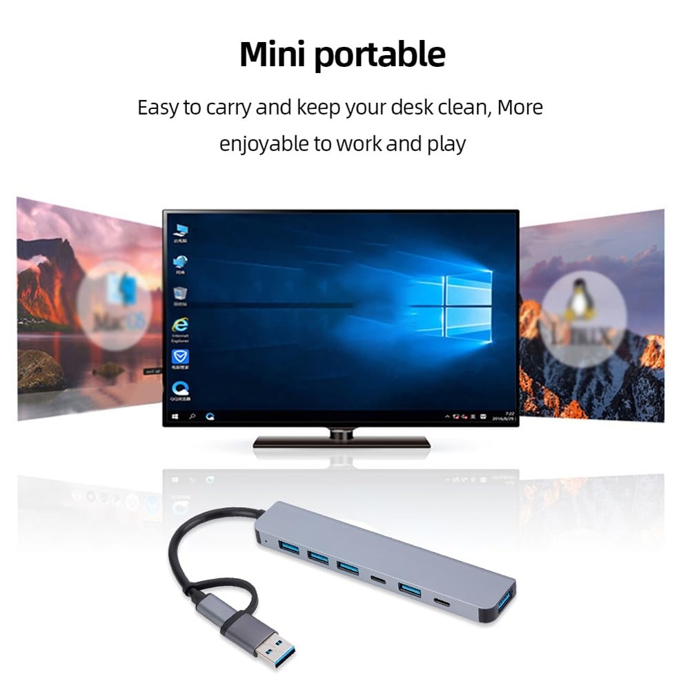 Adattatore multi splitter USB di tipo C 4/5/7 porte Hub USB Expander trasmissione ad alta velocità Plug and Play per PC Computer (dimensioni: C)
