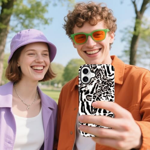 Image of Magnetic for iPhone 17 Case for Women Men, White Leopard | Cute Cheetah Pattern Design [Compatible with MagSafe] 2-Layer Hybrid Shockproof Glossy Protective Cover