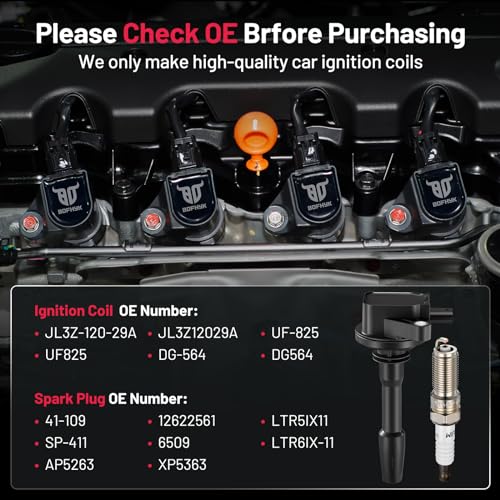 Image of BDFHYK Ignition Coil Pack UF825 and Iridium Spark Plugs 6509 Compatible with Explorer Police Interceptor Utility Transit-150 Transit-250 Transit-350 350HD F-150 3.3L 3.5L V6,Set of 6