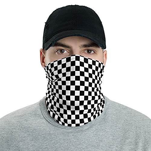 Black White Check Face Mask Neck Gaiter, Checkered Gingham Fabric Cloth Mouth Shield Cover Fashion Half Washable Scarf