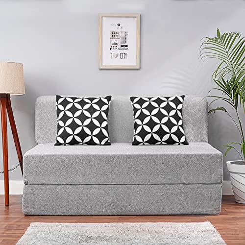 Image of Convertible Fabric Sofa Cum Bed | Foldable Double Foam & Washable Cover with Cushions | Modern Design Use Living Room & Guest Room (Silver-Multi-Star, 4X6 Ft)