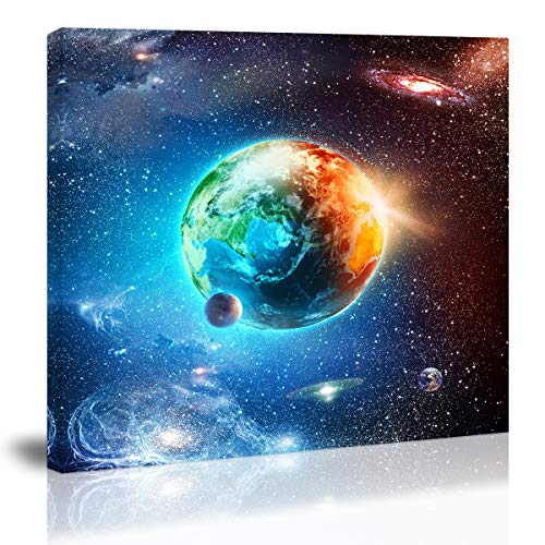 Space Wall Art Blue Earth Galaxy Canvas Wall Decor Modern Art Canvas...