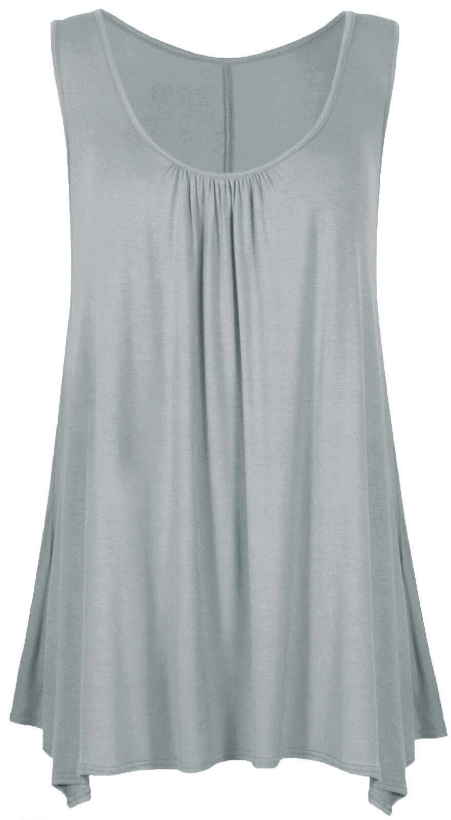 Crazy Girls Girls Grey Plain Crazy Womens Gathered Round Neck Stretch Swing Long Vest Flared Hanky Top (3Xl, )