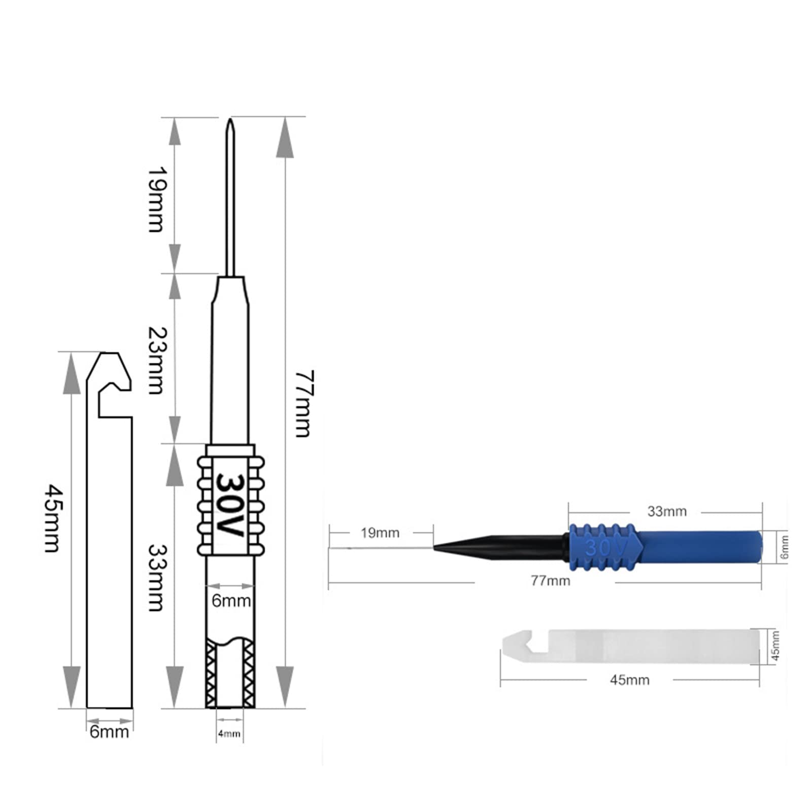 Test Back Probe Pin 0.7mm on-Destructive Pin Test Probes Pin Insulation Piercing Needle Multimeter Test Probe for 4mm