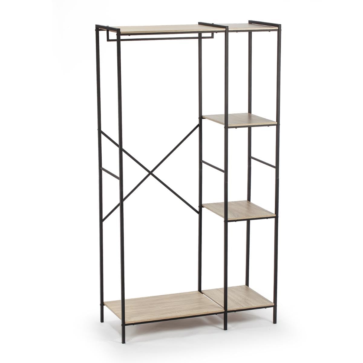 Perchero Con Estanterías Acero y Madera Moa de Hierro 90x40x165cm | Negro, Hierro, 90x40x165cm