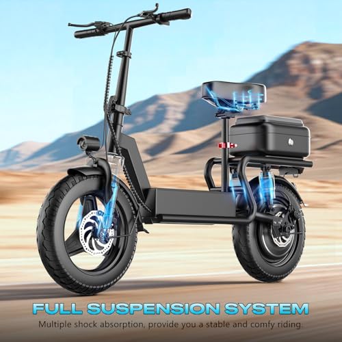 Image of Electric Scooter with Seat for Adults, 1000W Peak Motor, Up to 25 MPH 35 Miles, Multiple Suspension, Bright Light, Sturdy Scooter Frame, 14 inch x 2.125 inch Tires, Provides Comfortable and Safe Ride
