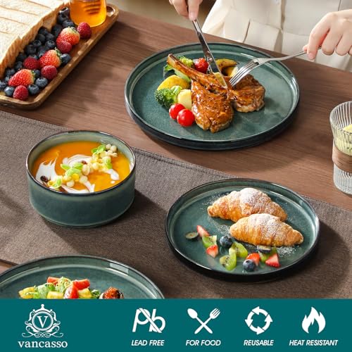 Image of vancasso Starry Plates and Bowls Sets for 8, 24 Pieces Green Dinnerware Sets for Kitchen, Modern Stoneware Dishes Set, Dishwasher and Microwave Safe