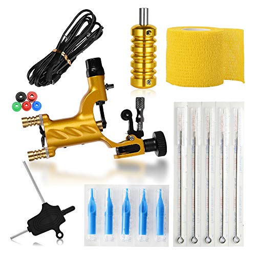 ATOMUS Rotary Tattoo Machine Kit Professional Shader Liner Tattoo Motor Gun Kit Shader Liner for Beginners Clip Cord 3RL Tattoo Needles 3RT Tips Grommets Tattoo Supplies