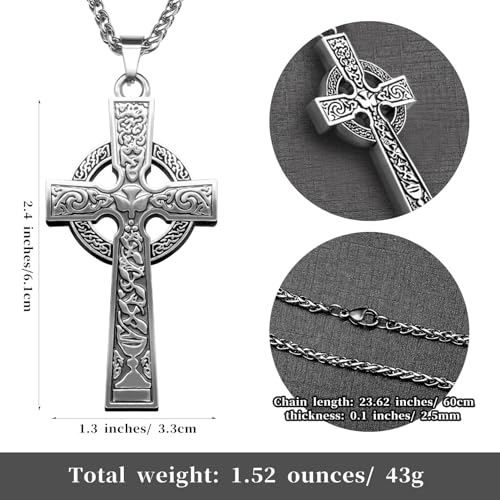 Celtic Cross Necklace ViKing Crucifix Necklace Bless Safety Religious Amulet Pendant Chain Gift for Men, Women, Family, Parent, Friend3
