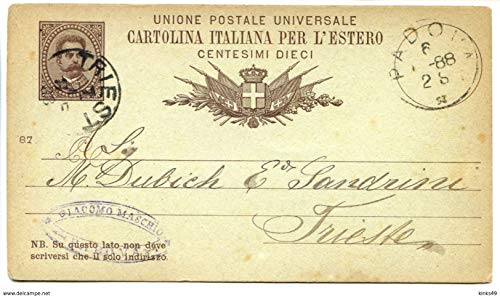 Cartolina Italiana per l'Estero 10 Centesimi = Da Padova a Trieste (!) = Datata 6 GENNAIO 1888 !