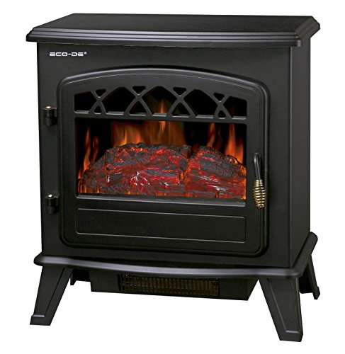 ECODE® Chimenea eléctrica, Calefactor 900/1800 Watts con termostato Regulable, Efecto Fuego Real con Leña Decorativa, Llamas Regulables, Libre de Humos y Puerta de Cristal