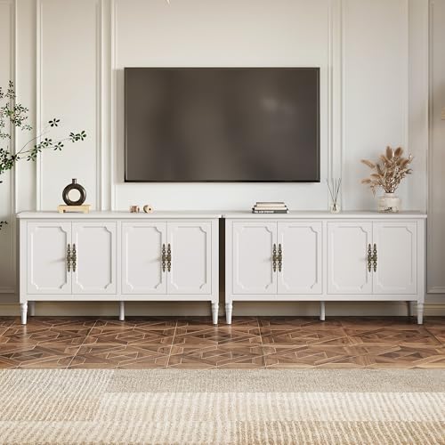 Image of FansaFurn 58'' Large Sideboard Buffet Cabinet with 4 Doors, Modern Credenza Buffet Table for Coffee Bar, Storage Cabinet for Dining Room Living Room, White