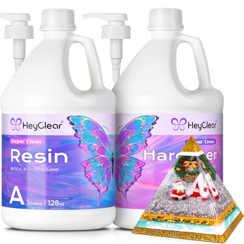 HeyClear 2 Gallon Epoxy Resin Kit with Pumps, Crystal Clear and Hard Upgraded 2 Part Resin and Hardener for Casting Coating, Countertop, Table top, Art DIY Handcraft Jewelry