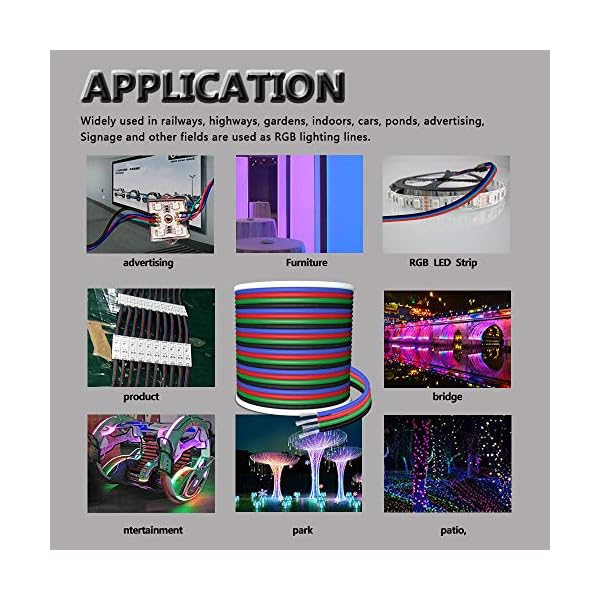 AOTOINK 15M RGB Verlängerungskabel 4 Polig Kabel 4x0.32mm² für SMD 5050 3528 2835 RGB LED Streifen – Bild 5