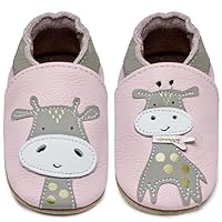 Krabbelschuhe Baby Jungen Mädchen Lauflernschuhe Baby Weicher Leder Babyhausschuhe Kleinkind Babyschuhe(Giraffe Rosa, 6-12 Monate)
