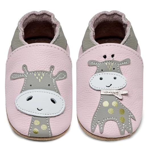 Krabbelschuhe Baby Jungen Mädchen Lauflernschuhe Baby Weicher Leder Babyhausschuhe Kleinkind Babyschuhe(Giraffe Rosa, 12-18 Monate)