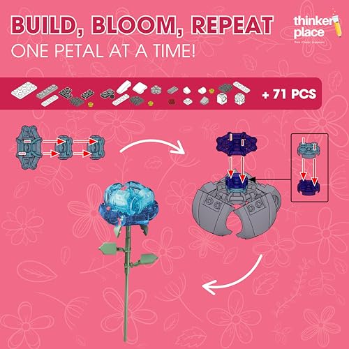 Image of STEM Rose Flower Building Blocks Set (71 Pcs, 12-in-1) | DIY Flower Pen Stand Kit for Kids 6+ Years (Boys & Girls) | Creative Craft & Learning Toy | Ideal Gift for Kids