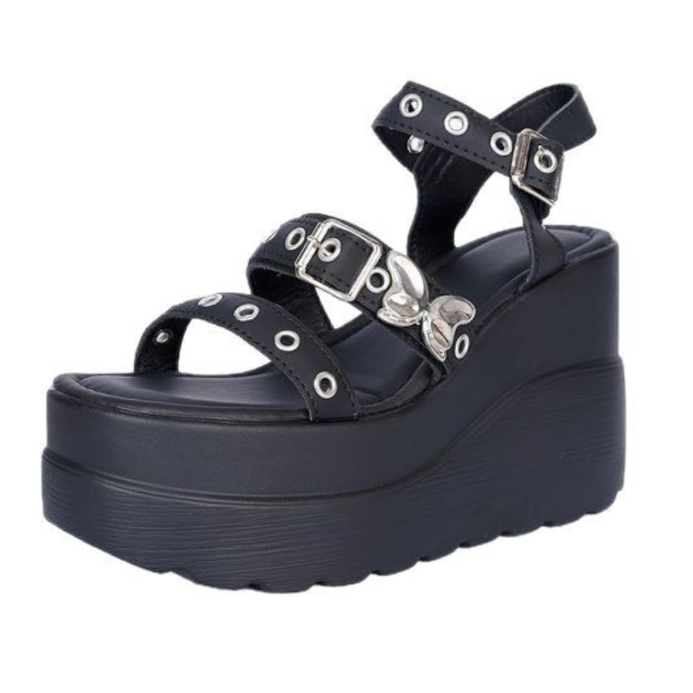 Whimsy Goth Shoes Emo Rave Grunge Platform Wedge Sandals Women Girls Plus Size Church - Trendy Neutral Retro Cute Causal Comfortable Walking