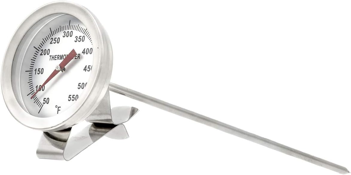 PIC Gauge B2B8-R-CLIP 2” Dial Size, 50/550°F , 8" Stem Length, all Stainless Steel with Stainless Steel Clip, Bimetal Thermometer