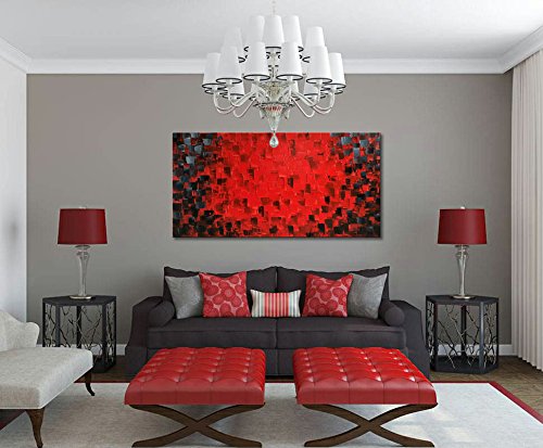 Hand Painted Modern Oil Painting Texture Red Abstract Canvas Wall Art Decoration Picture Contemporary Artwork Framed Ready to Hang - Thumbnail 5
