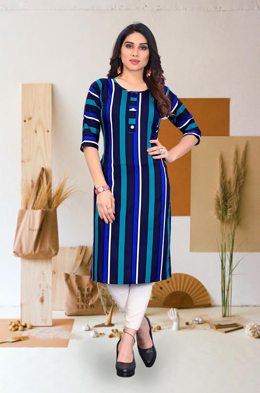Image of JAKHANA Women's Crepe Printed Casual Straight Calf Length Round Nick Kurta Pack of 4