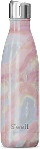 S'well Botella de agua de acero inoxidable con deportes, 17 onzas, rosa geoda, recipientes aislados al vacío de triple capa que mantiene las bebidas