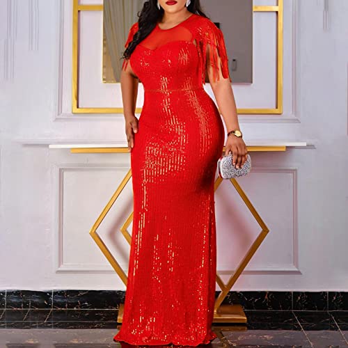 Image of Cololura Sexy Sequin Tassel Mesh Perspective Party Cocktail Bodycon Evening Club Maxi Dress