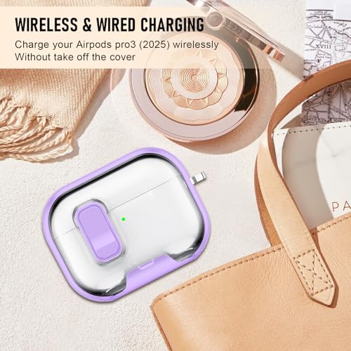 Image of Compatible Airpods Pro 3 Case (2025) with Phone Stand & Cleaner Kit,Print Soft Silicone Lock Clip Apple AirPods Pro 3rd Generation Case, Airpod Pro 3 Cover with Keychain for Women /Girls,Purple