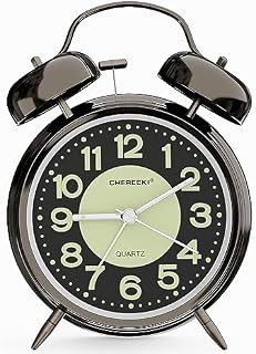 CHEREEKI Alarm Clock, Kids Alarm Clock for Heavy Sleepers with Twin Bell and Large Digits, Loud Battery Retro Alarm Clock with Night Light for Bedside, Bedroom(Battery Included)