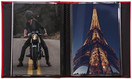 Kenro Red Linen Minimax Photo Album for 100 Photos 6x4 / 10x15cm with Space for Photograph on Front Cover, Slip-In Pages, Modern Design Great for Family Photographs, Aztec Series  AZ104RD