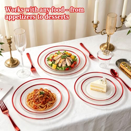 N9R 350PCS Clear Red Disposable Dinnerware Set for 50 Guests by N9R - Used condition - Image 3